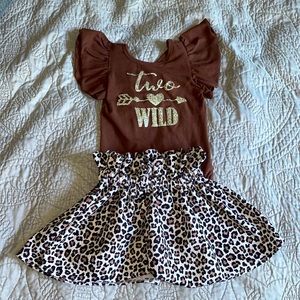 Toddler girl 2T Two Wild birthday top and skirt set.